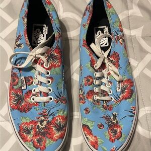 Vans Women's Blue and Red Floral Sneakers